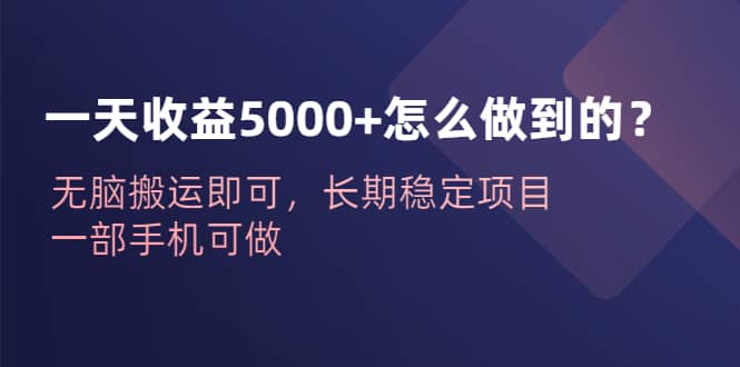一天收益5000 怎么做到的？无脑搬运即可，长期稳定项目，一部手机可做-星火微能网