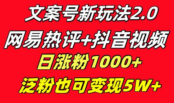 文案号新玩法 网易热评 抖音文案 一天涨粉1000 多种变现模式 泛粉也可变现-星火微能网