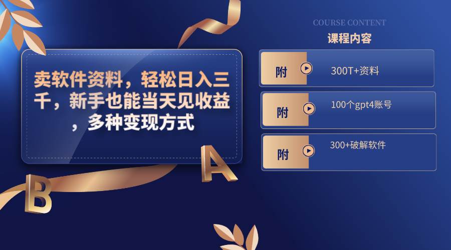 卖软件资料，轻松日入三千，新手也能当天见收益，多种变现方式，（附300T 资料，100个gpt4账号）-星火微能网