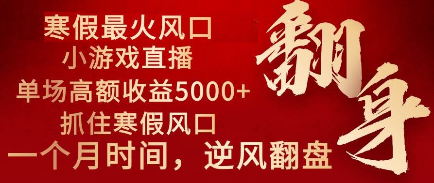 最火寒假风口项目 小游戏直播 单场收益5000 抓住风口 一个月直接提车-星火微能网